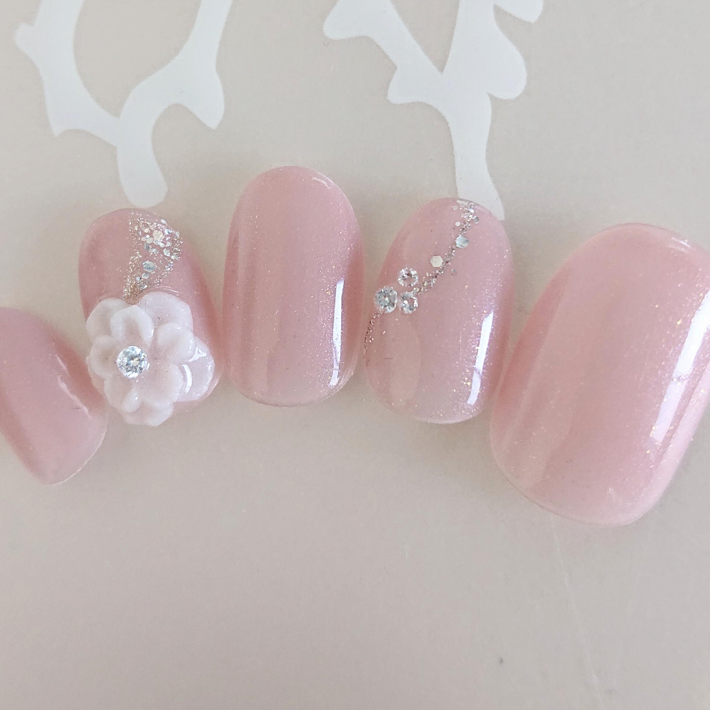 Diamond 上品ライン　シャンパンピンク ダイヤモンドネイル